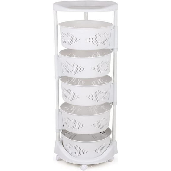 ONZA 5 Tier Kitchen Cart with Storage Rotating Basket, Multi-Layer Rotating Vegetable Organizer with Lockable Casters, Fruit and Vegetable Storage Basket, Storage Shelves for Kitchen (5-Tier)