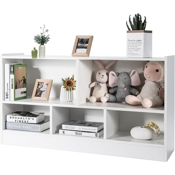 ONZA Cube Bookcase, 2-Tier 5 Cube Open Storage Cabinet, Horizontal Bookshelf for Organizing Toys Books, Multipurpose Display Book Shelves for Home Office, Children's Rooms, Classroom (White)