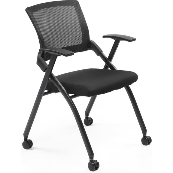 ONZA  Ergonomic Folding Office Chair with Thick Cushion, Comfortable Foldable Office Chair with Arms & Wheels for Office Meetings, Conference, Training Room, 1 Pack