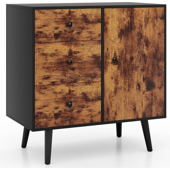 ONZA Storage Cabinet with Drawers, Industrial Kitchen Cabinets with Doors and Shelves, Wood Sideboard Buffet Cabinet, Freestanding Floor Cabinet for Living Dining Room, Entryway