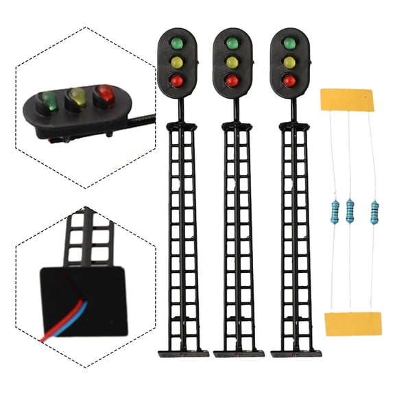 OO Gauge Model Railway 3 Aspect LED Light Signal Set with Red Green Yellow Indicators and Compatible Resistors, 3V and 12V Operation for Train Layout Accessories