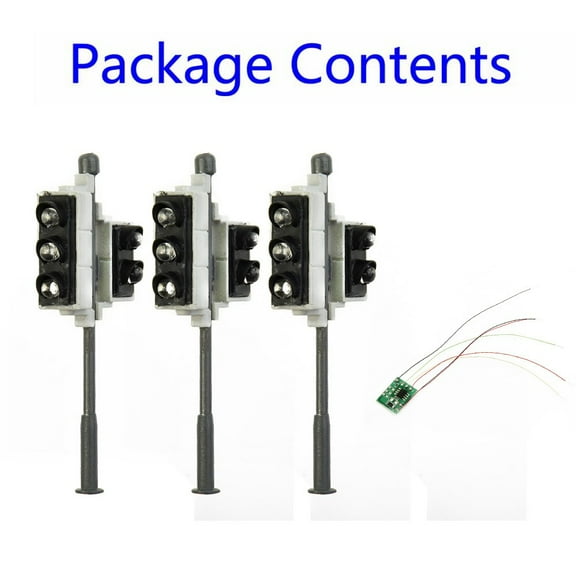OO Scale Model Railroad Pedestrian Traffic Signal Set 3-Piece LED Traffic Lights (Red/Yellow/Green) with Control Panel & Resistors, 1:72 Scale, Metal-Plastic Construction, 3V DC Compatible