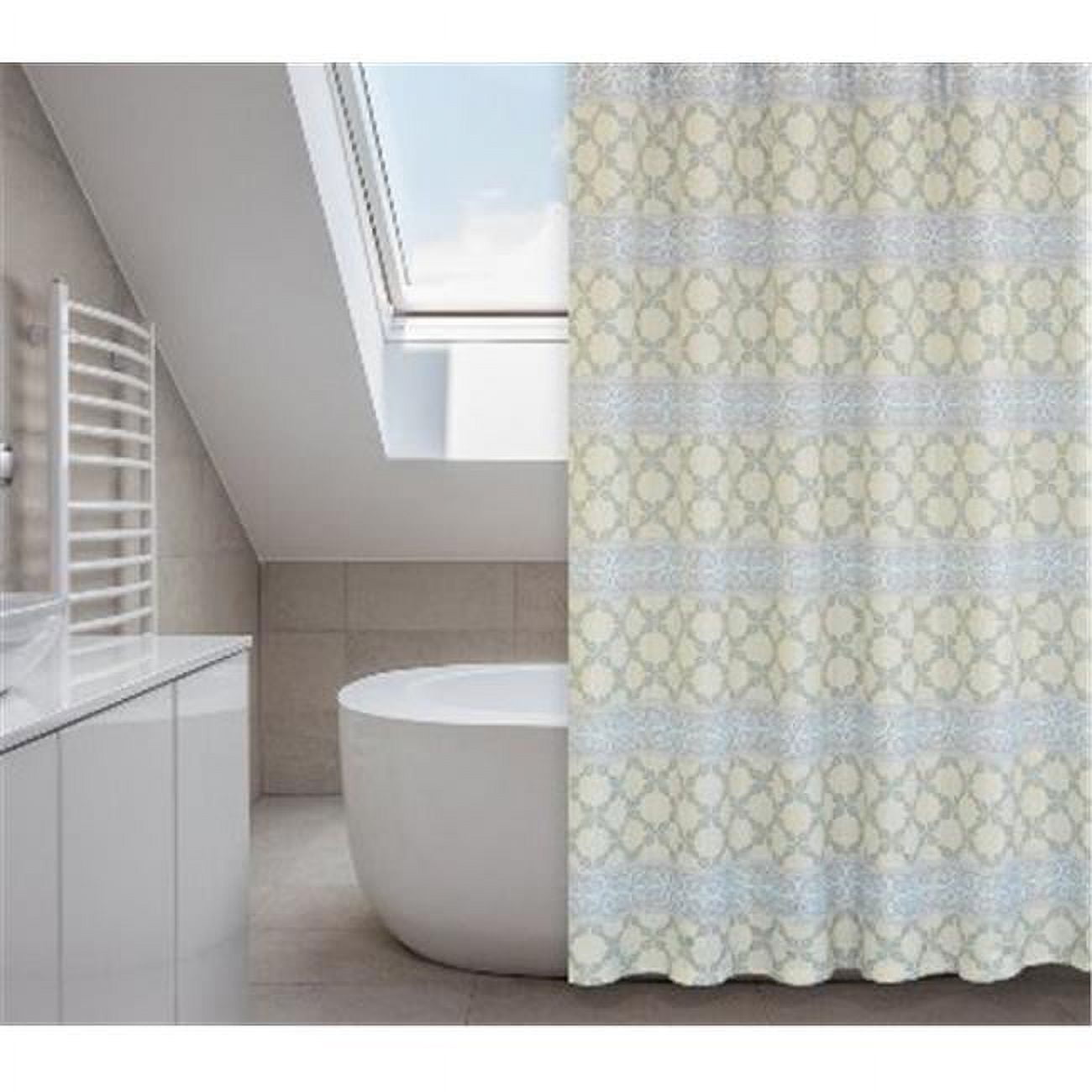 OO Vogue 14Piece Shower Curtain Set Linen Beige, Slate Green And White