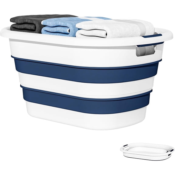 OOAMBB 43L(11.5Gallon) Collapsible Laundry Basket Plastic, Pop Up hamper/Storage Container, Foldable with Large Capacity,Sturdy,Space Saver (Blue, 1 Pack)