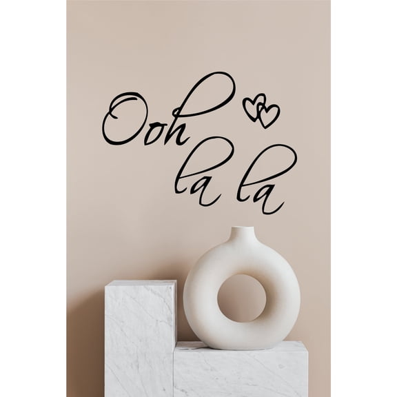 Picniva Ooh La La Paris France Hearts Love Paris Quote Vinyl Wall Decal, Black, 22" x 14", Removable Self-Adhesive Home Decor for Living Room Bedroom