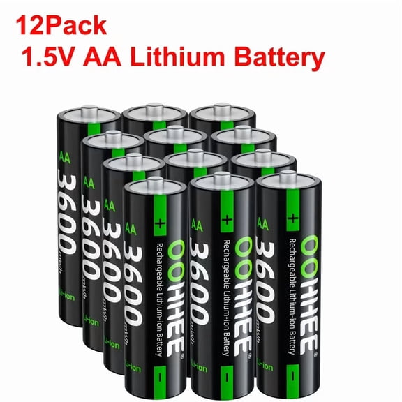 OOHHEE 12 Pack 3600Mwh 1.5V AA Rechargeable Lithium Battery for Daily Home And Office AA Electronic