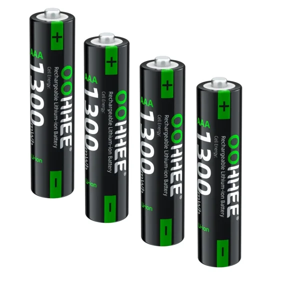 OOHHEE 4 Pack AAA Rechargeable Lithium-ion Battery, 1.5V 1300mWh High Capacity Batteries