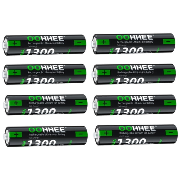 OOHHEE 8 Pack AAA Rechargeable Lithium-ion Battery 1.5V 1300mWh High Capacity