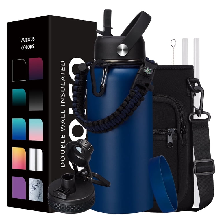OOICO 32OZ Insulated Water Bottle With Auto Spout Lids, Straw Lids