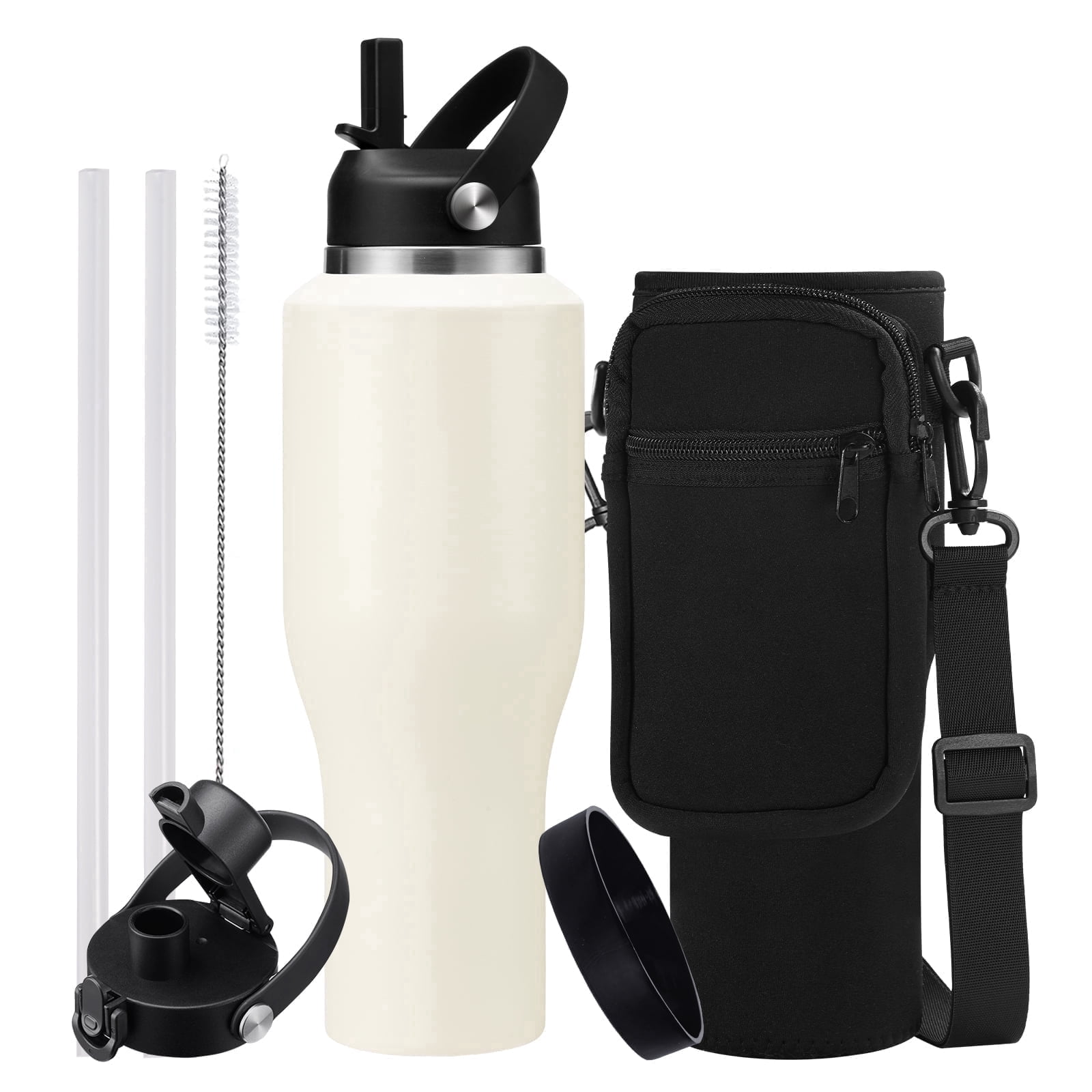 40 OZ Water-Bottle Fit Car Cup-Holder - Double Wall Vacuum Insulated Thermal with Lid and Straw, Stainless Steel Tumbler 40oz with Carrying Case, for Travel Drive