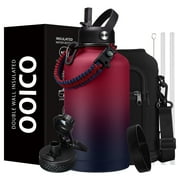 OOICO 64OZ Insulated Water Bottle - Keep Cold-48H Hot-12H, Vacuum Water Jug with Straw & Spout Lid, Paracord Handle, 64 oz Water Bottler Carrier Holder & Protective Boot