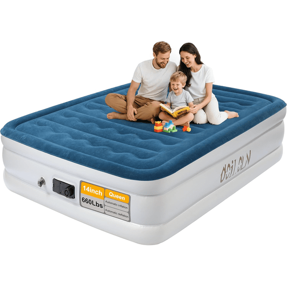 OOILOLN College Student Indoor Air Mattress - 14 Inch Inflatable Bed with Built-in Pump, 3-Minute Inflation, Flocked Waterproof PVC for Rental Housing