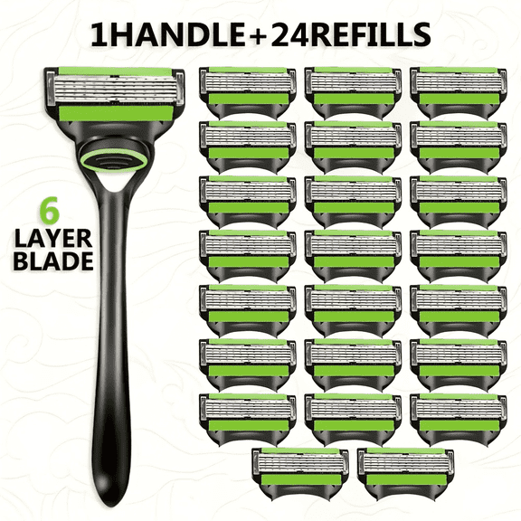 OOINQQ 25 Pack 6-Blade Men Razors for Shaving, Disposable Travel Razors Including 1 Handle and 24 Blade Refills