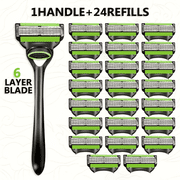 OOINQQ 25 Pack 6-Blade Men Razors for Shaving, Disposable Travel Razors Including 1 Handle and 24 Blade Refills