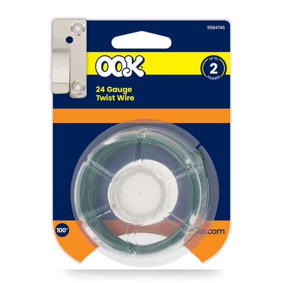 Ook Hanging Wire, 100 ft, 2 lbs, 24 Gauge Twist Wire, Plastic Coated Steel, Green
