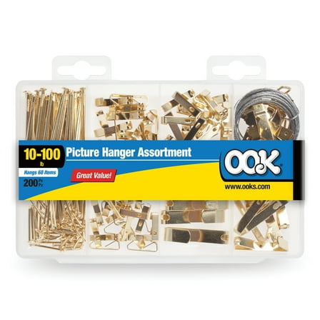 Ook Picture Hanging Kit, 10-100 lbs, Steel, Brass Finish, Gold, 200 pack