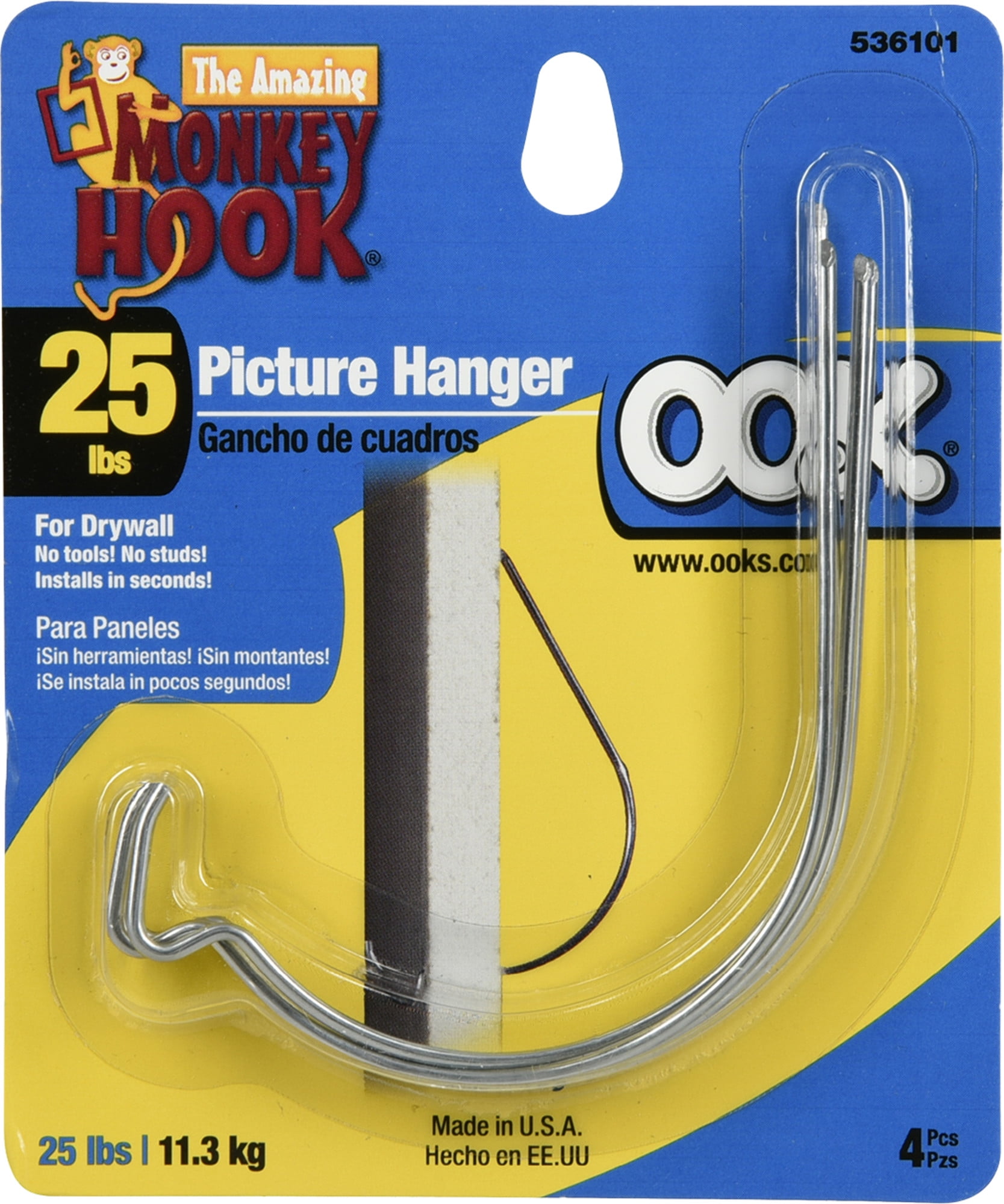 OOK 536101 Monkey Hook Drywall Picture Hangers (35lb) 4 Pack