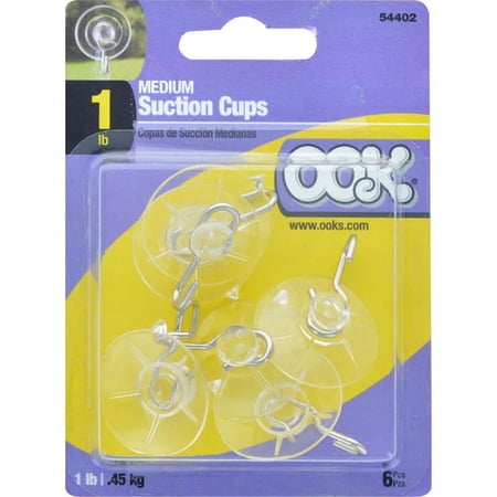 OOK 54402 Suctions Cups with Hooks, 5 lbs, Medium, 6-Piece