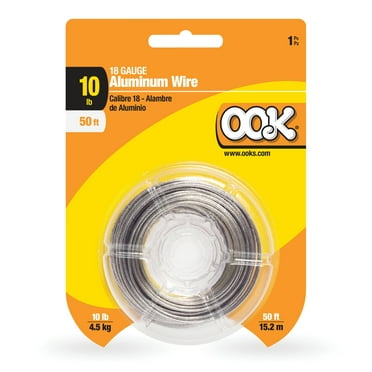 OOK Aluminum Hanging Wire, 50FT, 10LB, 18 Gauge Wire, Silver, 1 Pack