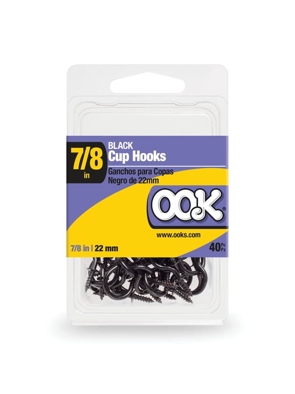 Cup Hooks, 7/8", 0.5 lbs, Screw Hooks, Steel, Black, 40 pack