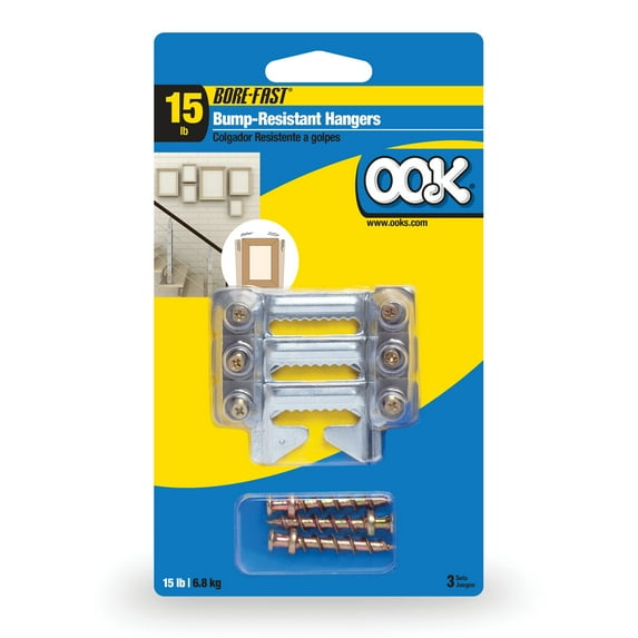 OOK Bore-fast Bump Resistant Picture Hangers, Art Hangers, Steel, 15 pounds, 3 Sets