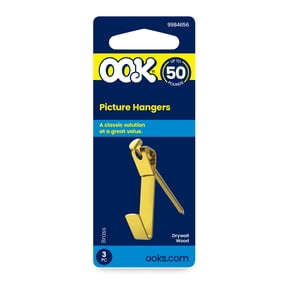 Ook Picture Hangers, 50 lbs, for Drywall and Wood, Steel, Brass Finish, Gold, 3 pack