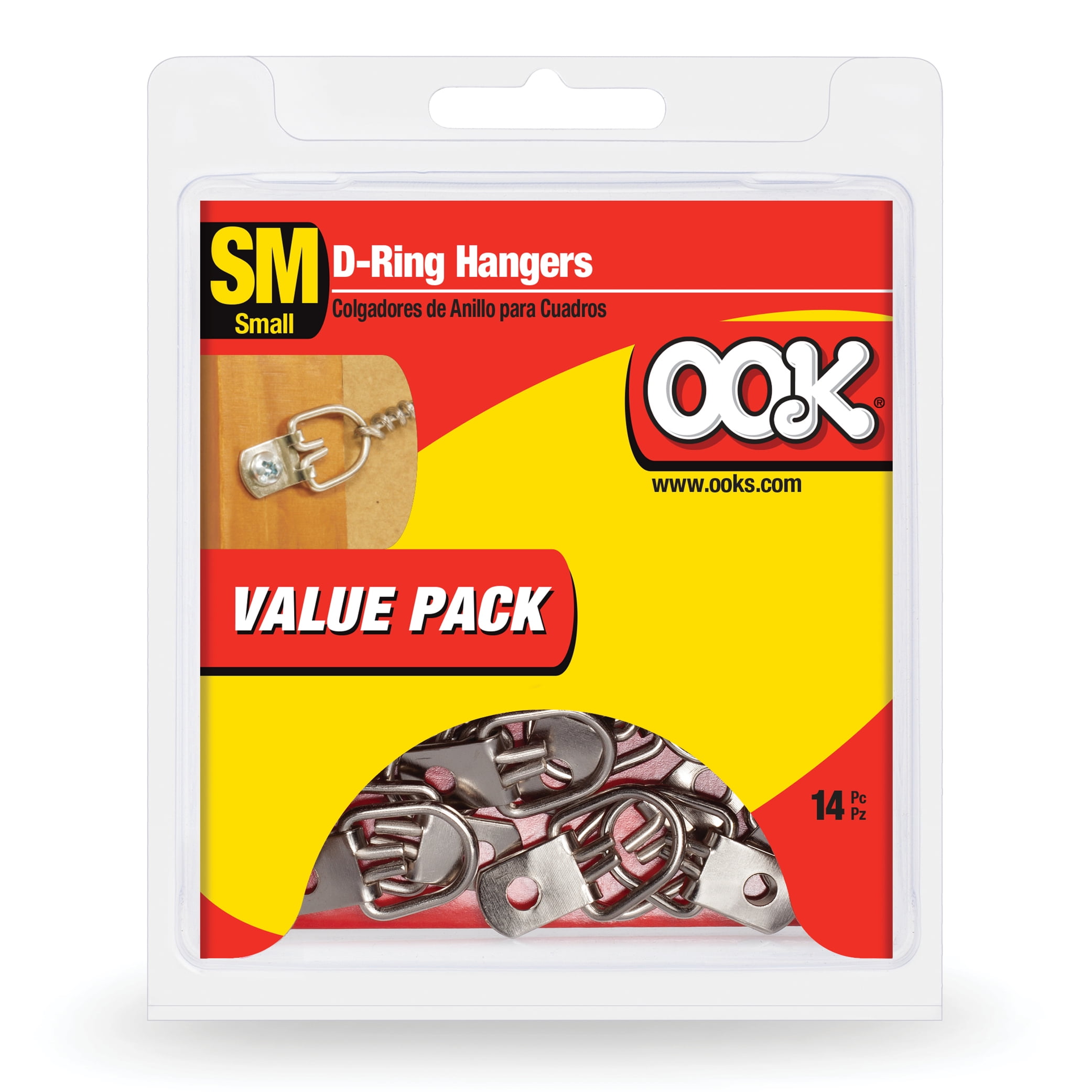 OOK D-Ring Hangers, Steel, Small, Mirror and Artwork Hangers, 14 Pieces