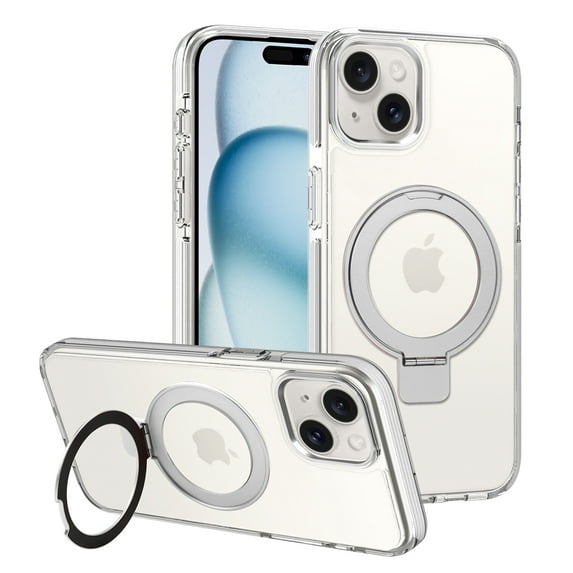 OOK For iPhone 15 Case with Magnetic Ring Stand, Compatible with Magsafe Clear Military Drop Protection Phone Stand Shockproof Case Cover, White