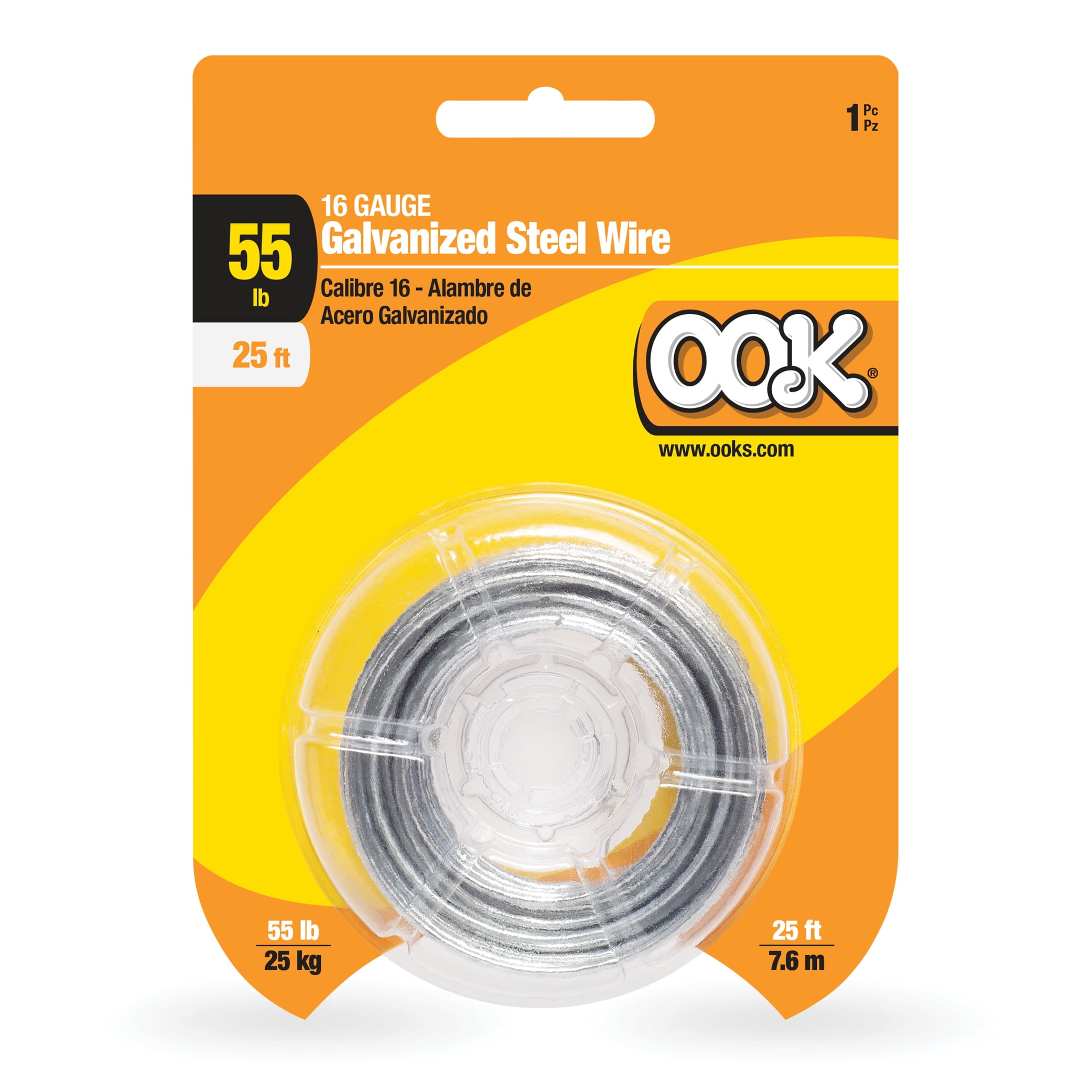 OOK Galvanized Steel Hanging Wire, 25FT, 55LB, 16 Gauge Wire, 1 Piece