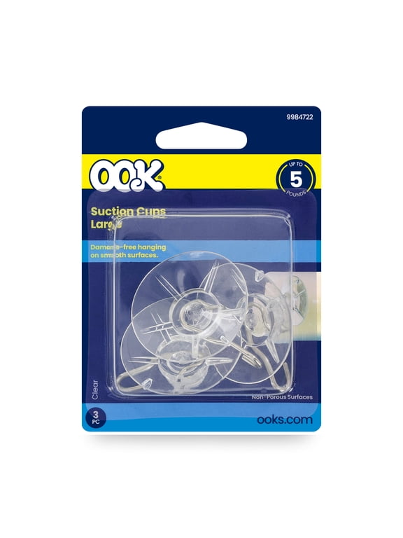 Suction Cup Hooks, Suction Cup Hangers, Large, 5 lbs, PVC, Clear, 3 pack