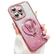 OOK Magnetic Case for iPhone 16 Pro Max with Screen Protector, Compatible with Magsafe Cute Butterfly Kickstand Glitter Sparkly Rhinestone Case with Camera Protector for Women Girls, Pink