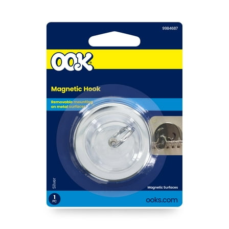 OOK Magnetic Hook, Silver, Zinc Plated, 1 Piece (9lb)