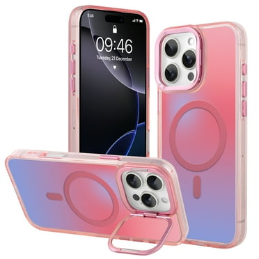 OOK Magnetic for iPhone 16 Pro Max Case with Camera Kickstand + Screen Protector, Compatible with MagSafe Bling Laser Iridescent Translucent Matte Protective Phone Case, Pink