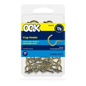Ook Cup Hooks, 7/8", 0.5 lbs, Screw Hooks, Steel, Matte Brass, 40 pack