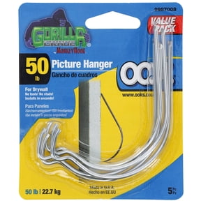 Ook Monkey Hook Picture Hangers, Spring Steel Picture Hanging Hooks for Drywall, 50 lbs, Zinc, Silver, 5 pack