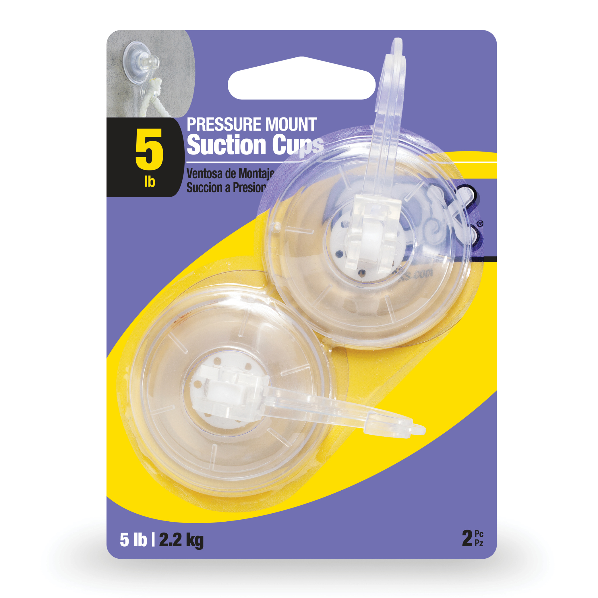 OOK Pressure Mount Suction Cups, Clear, 5lbs, Plastic, Pack of 2 - image 1 of 6