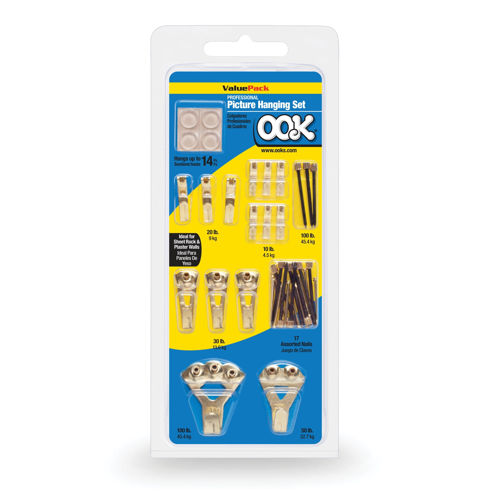 OOK Professional Picture Hanging Kit, Steel Picture Hangers, Brass, 10-100 Pounds, 34 Pieces