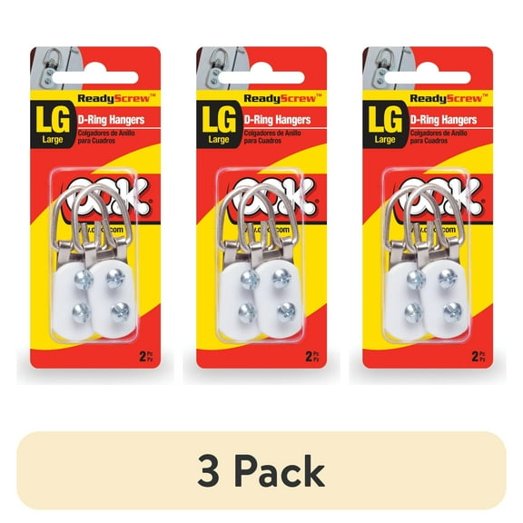 (3 pack) Ook D-Ring Picture Hanger, Professional Hanger, Large, Steel, Zinc Finish, White and Silver, 2 pack