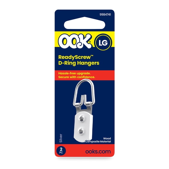Ook D-Ring Picture Hanger, Professional Hanger, Large, Steel, Zinc Finish, White and Silver, 2 pack