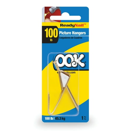 Ook Picture Hangers, ReadyNail, 100 lbs, for Drywall and Wood, Steel, Brass Finish, Gold, 1 pack