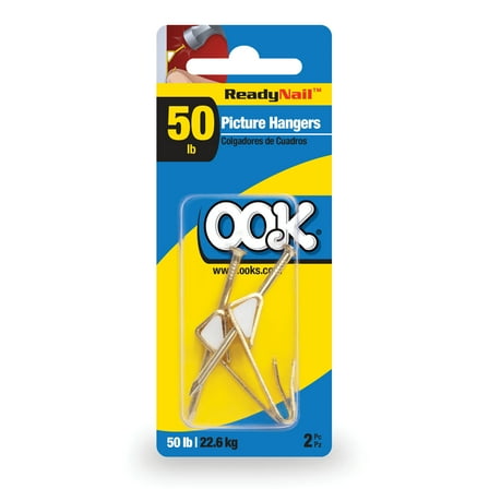 Ook Picture Hangers, ReadyNail, 50 lbs, for Drywall and Wood, Steel, Brass Finish, Gold, 2 pack