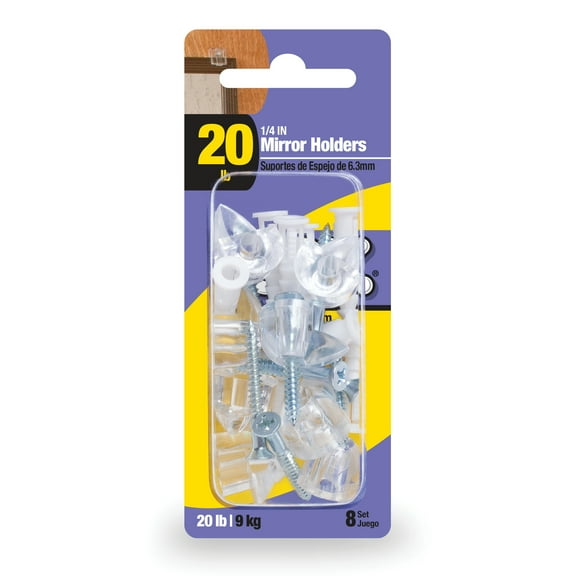 Ook Mirror Holders for 1/4" Depth, 20 lbs, Acrylic, Clear, Clear, 8 pack