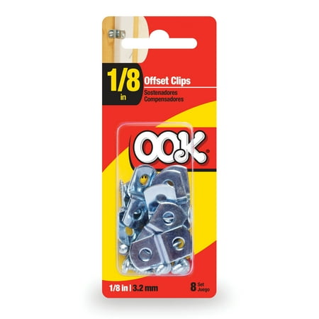 OOK Steel Household Mirror Clip Offset (1/8"), (Not Intended for Picture Hanging), Model Number 9984694, 4 Pack