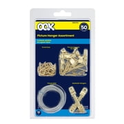 OOK Steel Picture Hanging Kit, Brass Finish, 50 lb Working Load Limit, 50 Pieces