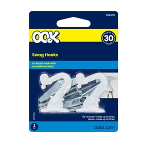 Ook Swag Hook, Screw Hook Small, 30 lbs, Steel, White, White, 2 pack