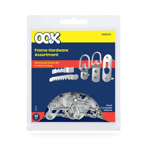 Ook Ring Hangers, Frame Hangers, Multiple Sizes, Steel, Zinc, Silver, 32 pack