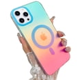 thumbnail image 1 of OOK For iPhone 12 Case/iPhone 12 Pro Case Magnetic, Compatible with Magsafe Cute Gradient Rainbow Iridescent Matte Protective Phone Case with Screen Protector for Girls Women, Fluorescent Blue & Pink, 1 of 6