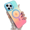 thumbnail image 1 of OOK For iPhone 13 Pro Case Magnetic, Compatible with Magsafe Cute Gradient Rainbow Iridescent Matte Protective Phone Case with Screen Protector for Girls Women, Fluorescent Blue & Pink, 1 of 6