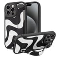 thumbnail image 1 of OOK For iPhone 15 Pro Max Case with Wrist Strap Kickstand, Cute Wavy Pattern Soft Silicone TPU Shockproof Protective Phone Case for Girls Women, Black, 1 of 6