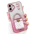 thumbnail image 1 of OOK For iPhone 16 Case Bling Glitter with Screen Protector, Luxury 3D Diamond Handbag Pattern Cosmetic Mirror Camera Protection Phone Case with Hidden Kickstand for Girls Women, Pink, 1 of 6